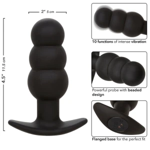 CALEXOTICS - ROCK BOTTOM PLUG ANAL COM ESFERAS 10 VIBRAÃÃES SILICONE PRETO